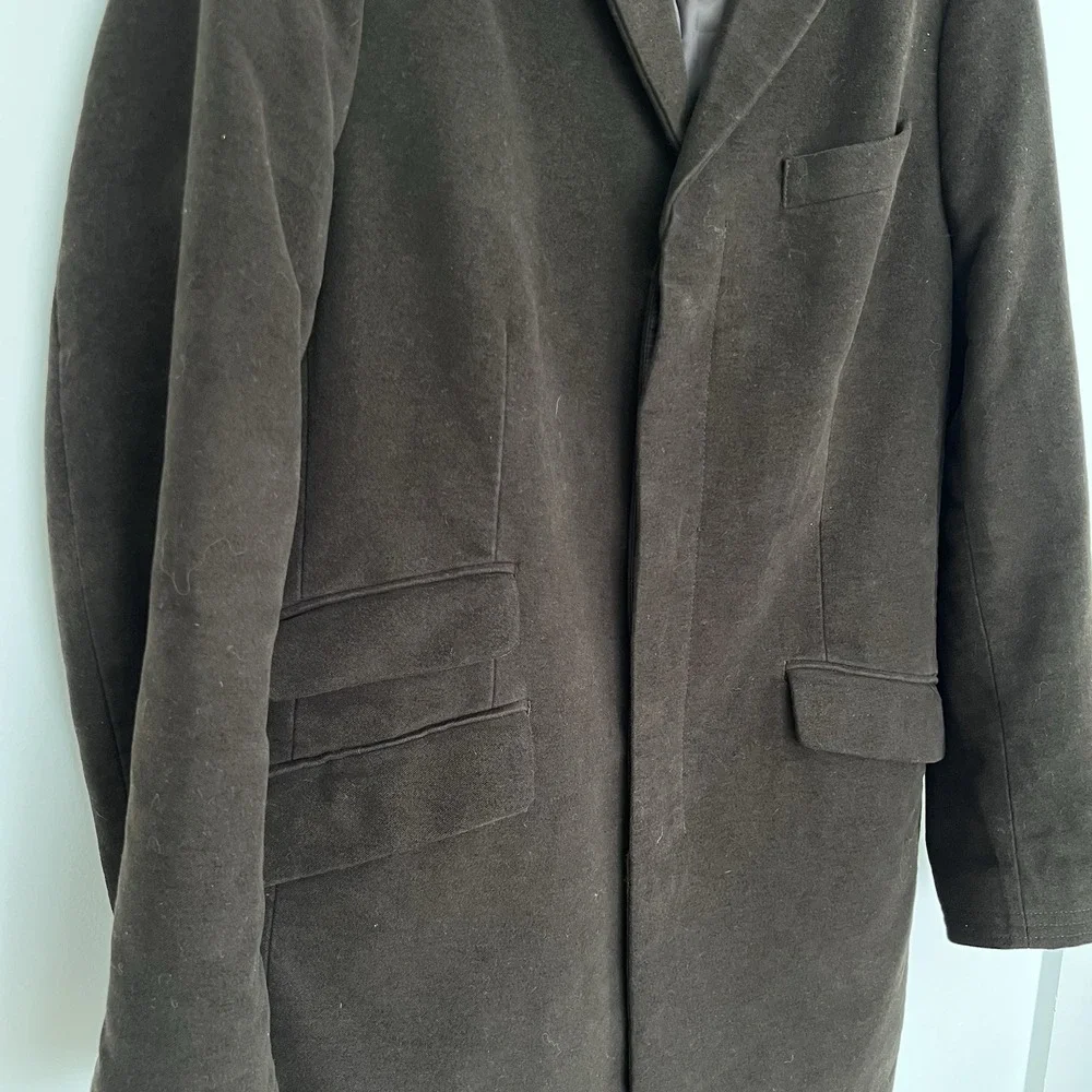 Banana Republic Mens L 100% Cotton Overcoat Brown Tailored Topcoat Hidden Button